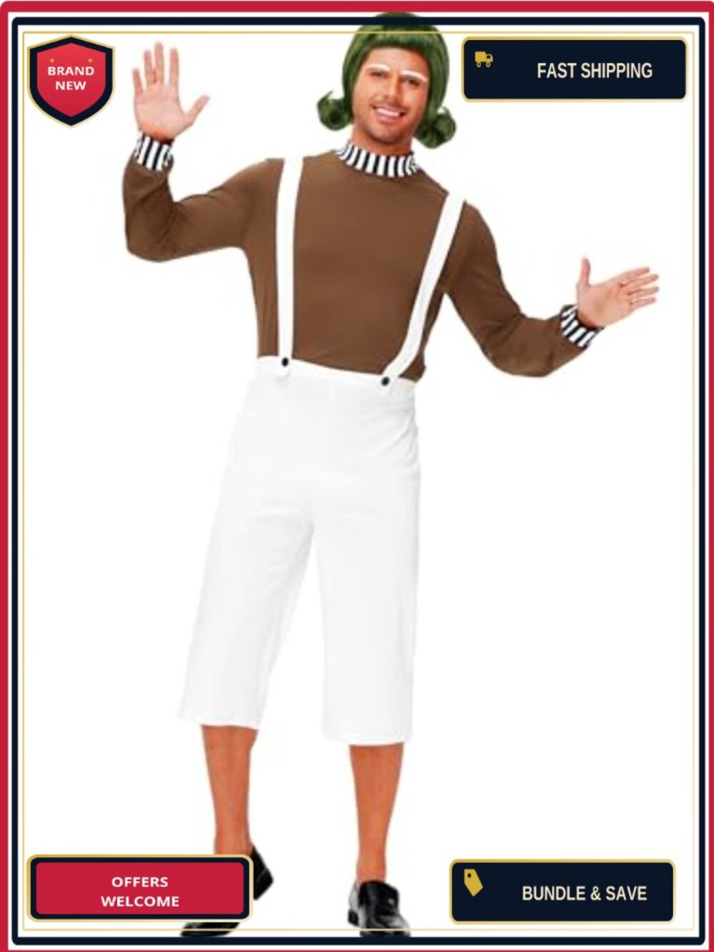 Mens Halloween Chocolate Worker Costume Cosplay Outfit Shirt Jumpsuit